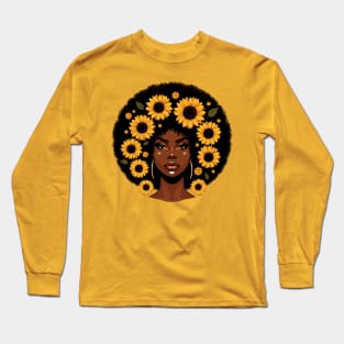 Afrocentric Woman Flowers Long Sleeve T-Shirt